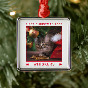 Süße erste Weihnachtskatze Foto Name Jahr Benutzer Ornament Aus Metall