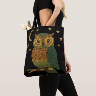 Süße Eule auf einem Zweig Bestickter Look Unisex Tasche