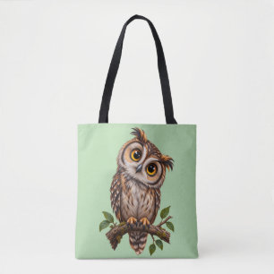 Süße Eule auf Salbeigrünem Canvas-Tote-Bag Tasche
