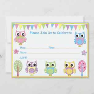 Süße Eule Baby Shower Einladung Pink & Lila