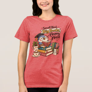 Süße Eule beim Bücherlesen Illustration Tri-Blend Shirt