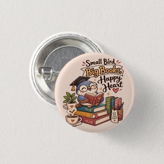 Süße Eule beim Lesen von Büchern Illustration Button (Vorne & Hinten)
