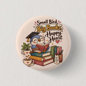 Süße Eule beim Lesen von Büchern Illustration Button (Vorderseite)