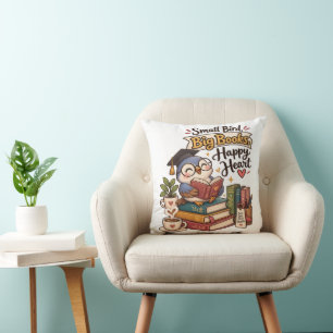 Süße Eule beim Lesen von Büchern Illustration Kissen