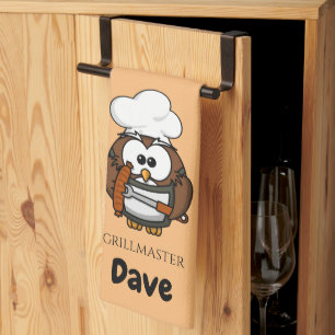 Süße Eule Grillmeister Personalisiertes Küchentuch