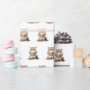 Süße Eule liest ein Buch Baby Shower Geschenkpapier