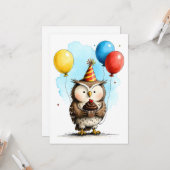 Süße Eule mit Cupcake Kinder Geburtstag Flat Karte (Vorderseite/Rückseite Beispiel)