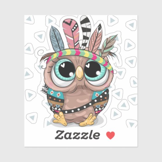 süße Eule mit Feathers Aufkleber (Blatt)