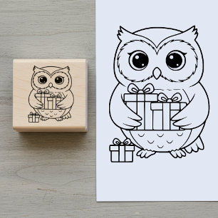 Süße Eule mit Geschenken Holzstempel Gummistempel