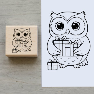 Süße Eule mit Geschenken Holzstempel Gummistempel