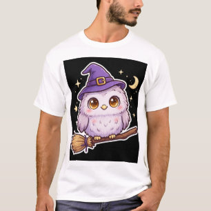 Süße Eule mit Hexenhut Halloween T-Shirt
