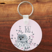 Süße Eule Pink Mädchen Monogramm Schlüsselanhänger (Vorderseite)