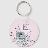 Süße Eule Pink Mädchen Monogramm Schlüsselanhänger (Rückseite)
