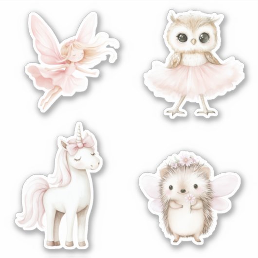 Süße Eule Rosa Tutu Fee Igel Einhorn Aufkleber (Vorderseite)