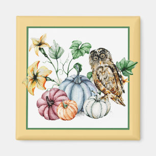 Süße Eule und Herbstkürbisse Magnet
