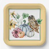 Süße Eule und Herbstkürbisse Pappteller (Vorderseite)