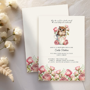 Süße Eule und Rosen Bücher für Baby Shower Einladung