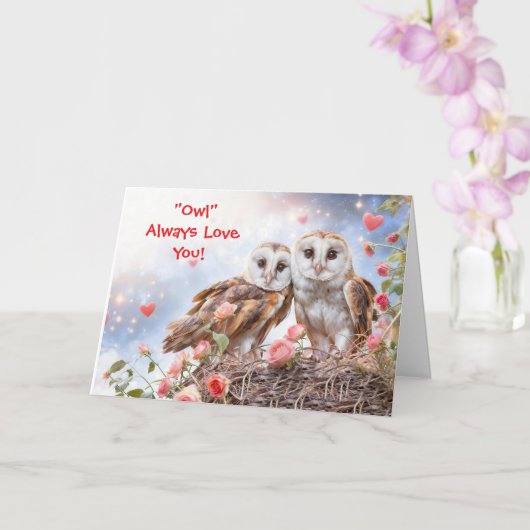 Süße Eulen Frohen Valentinstag Karte (Orchidee)