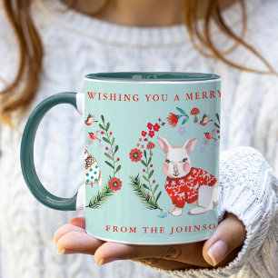 Süße Eulen-Hasen-Pinguin-Weihnachts-Feiertags-Name Tasse