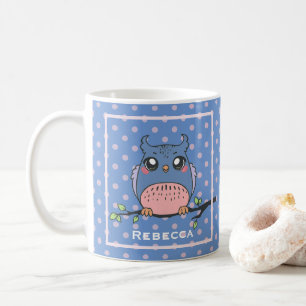 Süße Eulen-Kunst getupft personalisiert Blau und R Kaffeetasse