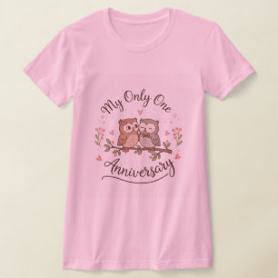 Süße Eulen „Mein Einziger“ Jubiläums-Rosa T-Shirt 