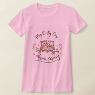Süße Eulen „Mein Einziger“ Jubiläums-Rosa T-Shirt