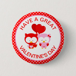 Süße Eulen-Paare und Herzen Valentinstag Button