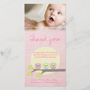 Süße Eulen Rosa Baby Dankeschön Fotokarte Dankeskarte