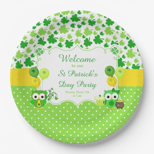 Süße Eulen St. Patrick's Day Party Pappteller (Vorderseite)