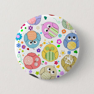 Süße Eulen und Blumenmuster Button