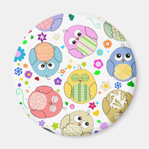 Süße Eulen und Blumenmuster Magnet