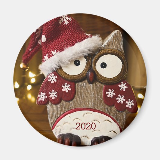 Süße Eulen-Weihnachts-Holzschnitzerei Magnet (Vorne)