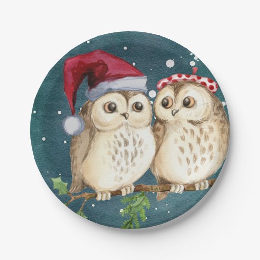 Süße Eulen-Weihnachts-Papierteller Tischdeko Pappteller (Vorderseite)