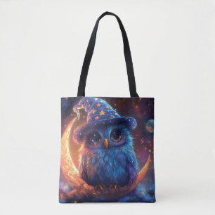 Süße Eulenhexe auf dem Mond: Magische Fantasy-Kuns Tasche
