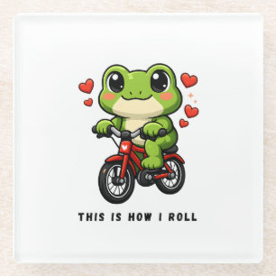 Süße Fahrrad fahrender Frosch   Kawaii Frosch Fahr Glasuntersetzer