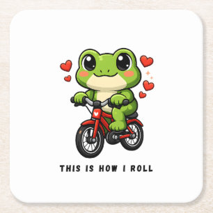 Süße Fahrrad fahrender Frosch   Kawaii Frosch Fahr Rechteckiger Pappuntersetzer