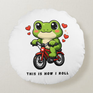 Süße Fahrrad fahrender Frosch   Kawaii Frosch Fahr Rundes Kissen