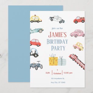 Süße Fahrzeug Thema Kinderparty Einladung