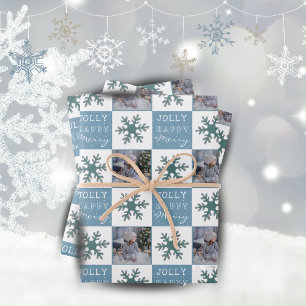 Süße Familienfoto Blau Schneeflocke Weihnachten Geschenkpapier Set