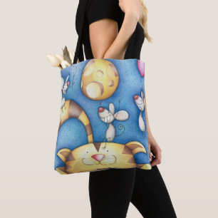 Süße fantastische Katzen- und Mausmondkunst Tasche