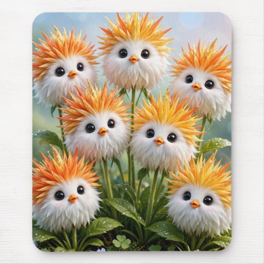 Süße Fantasy-Küken-Blumen-Garten Mousepad (Vorne)