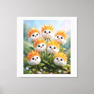 Süße Fantasy-Küken-Blumen-Leinwand-Wandbild A Leinwanddruck