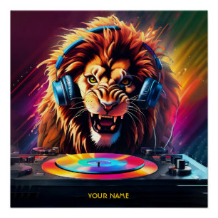Süße Fantasy-Löwe-DJ-Vinyl Poster