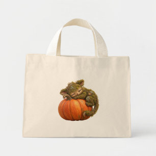 Süße Fantasy-Moos-Kreatur umarmt Kürbis-Tote-Bag Mini Stoffbeutel