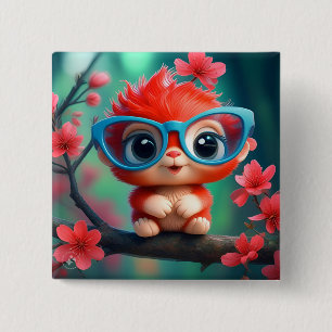 Süße Fantasy-Tier-Cartoon mit Brille-68807 Button