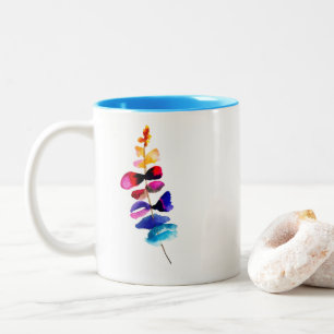 Süße farbenfrohe Blätter Aquarell Zweifarbige Tasse