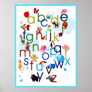 Süße farbenfrohe Cartoon-Tiere Alphabet Poster