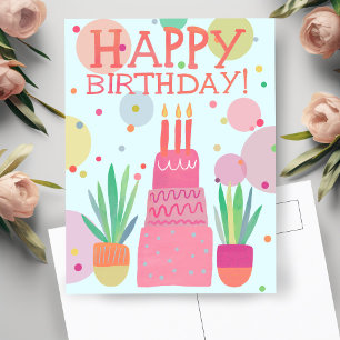 Süße farbenfrohe Happy Birthday-Torte Pink Fette P Postkarte