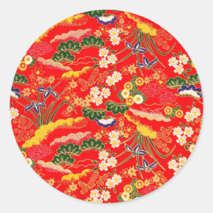Süße farbenfrohe japanische Blumenmuster Runder Aufkleber