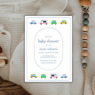 Süße farbenfrohe moderne Fahrzeug-Baby-Party Einladung